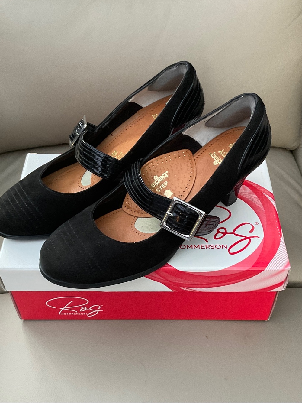 Ros Hommerson Black Mary Jane Heels with Buckle Strap